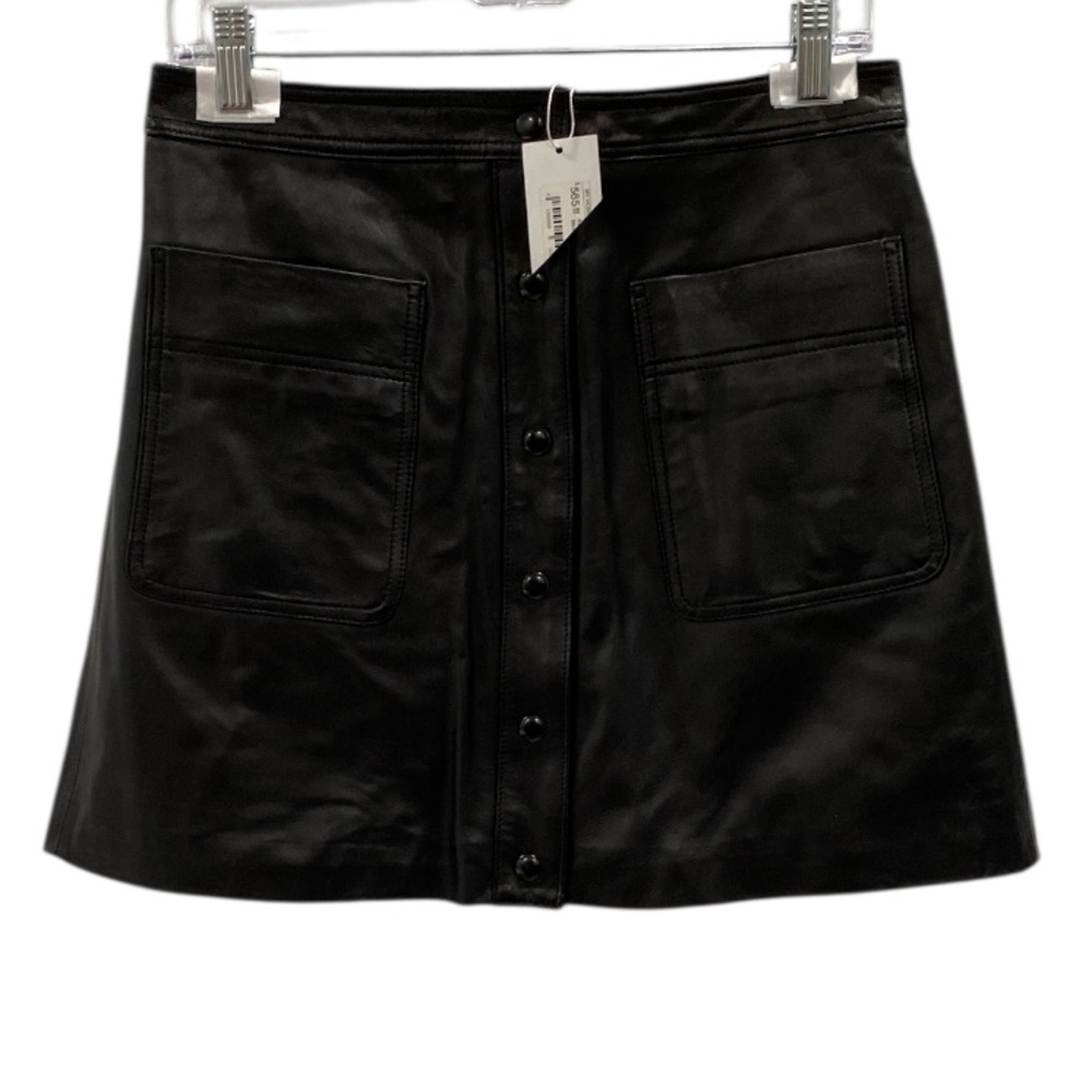 Rebecca Minkoff Black Lambskin Button Front Skirt With Pockets Size M MSRP $565